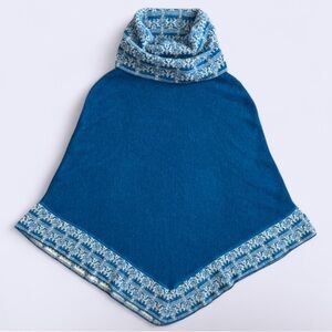 Vintage Kallpa Baby Alpaca Knit Poncho Blue Made in Peru
